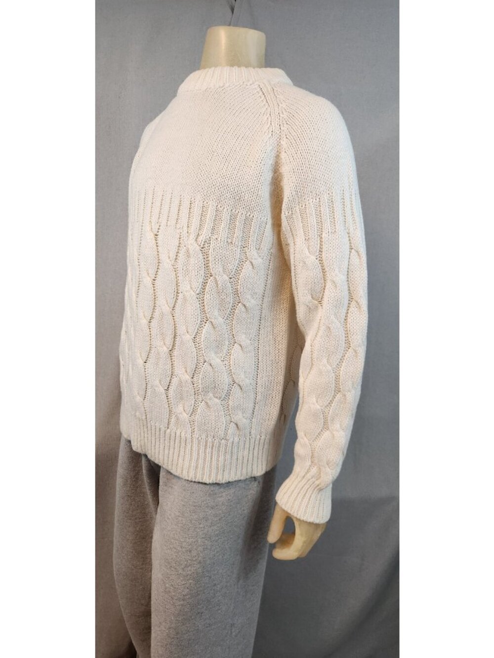 Vintage Thane LARGE White Crew Neck Long Slv Cable Knit Pullover Sweater Top - Picture 5 of 6